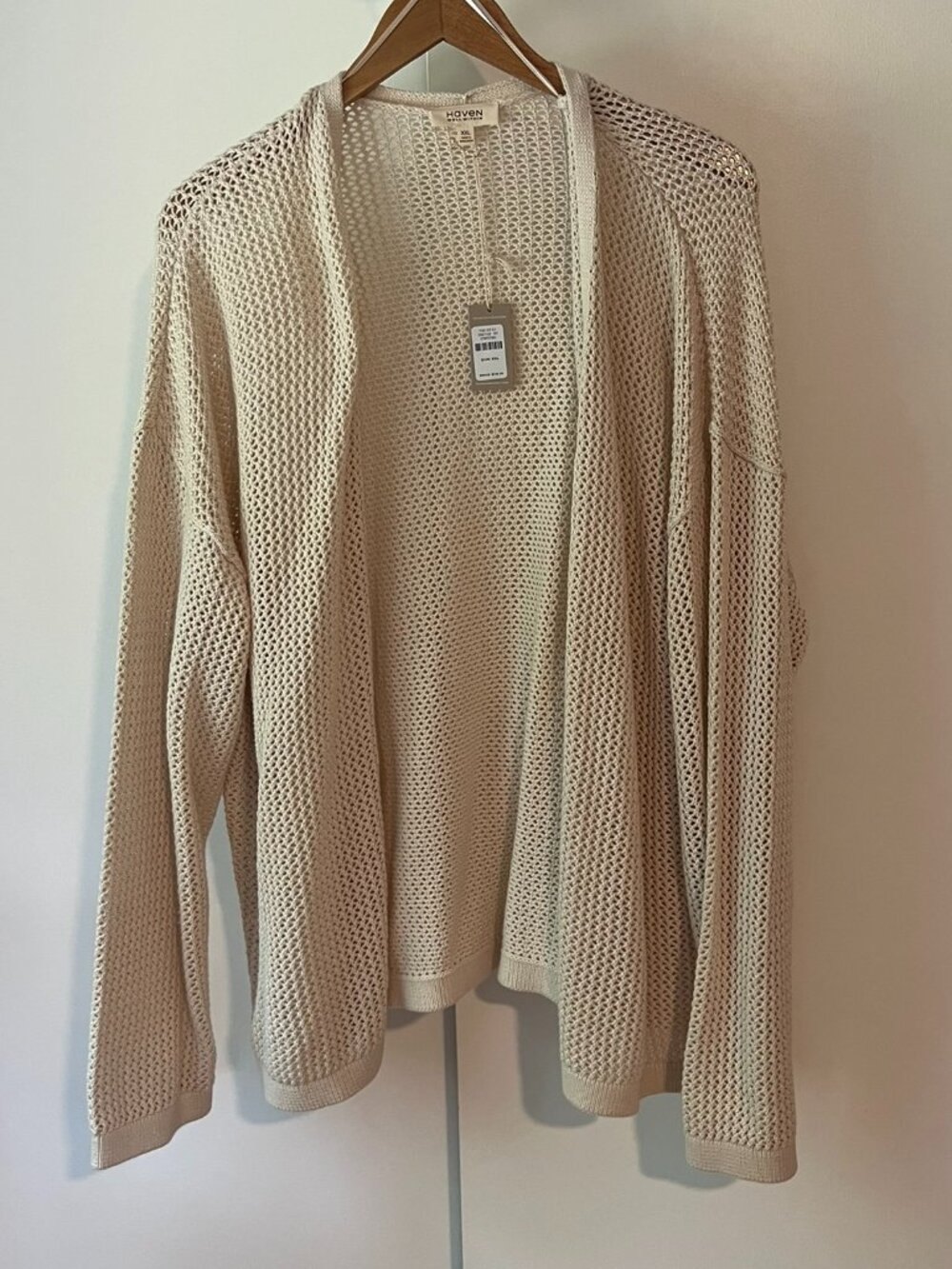 Haven Well Within Beige Organic Cotton Open Knit Cardigan Sweater XXL NWT